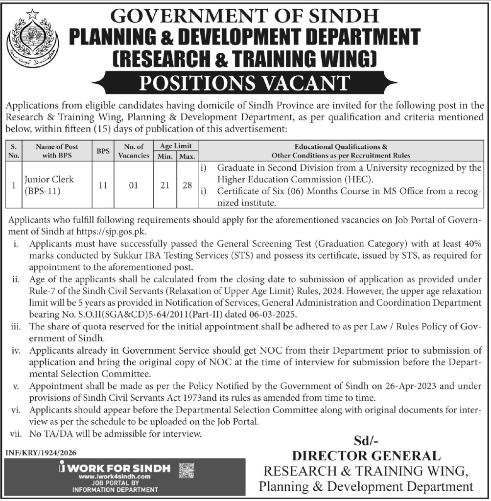 Planning & Development Department Sindh Jobs 2026
