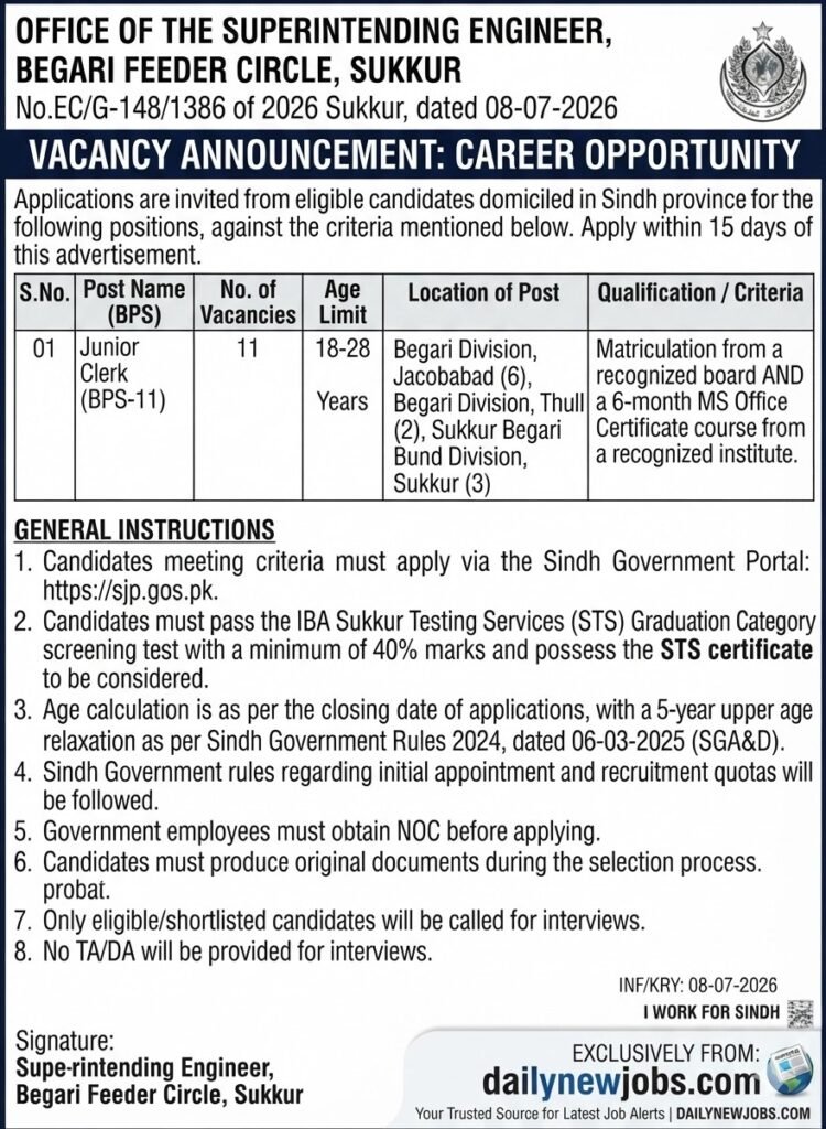 Superintending Engineer Jobs Sukkur Latest Govt Management Posts