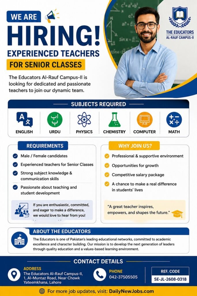 The Educators Teaching Jobs Lahore Apply Now
