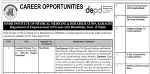 Sindh Institute of Physical Medicine Rehabilitation Karachi jobs advertisement 2026