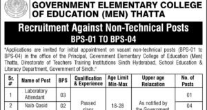 Government Elementary College of Education Thatta jobs advertisement 2026