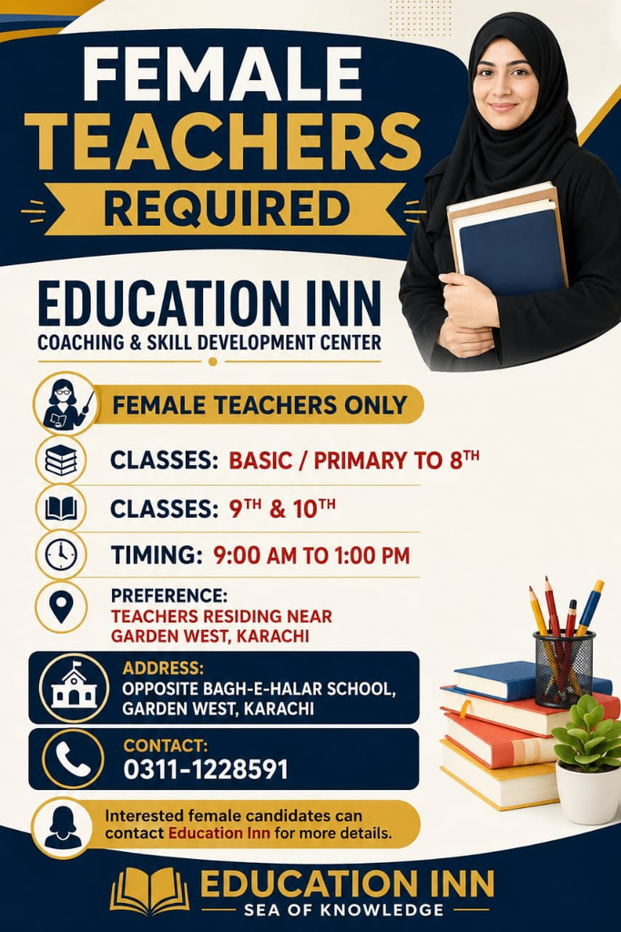 Female Teachers Jobs – Education Inn Karachi 2026