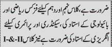 North City Public Secondary School teacher jobs advertisement Karachi 2026