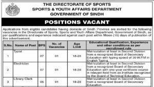 Sports and Youth Affairs Department Sindh Jobs 2026 advertisement