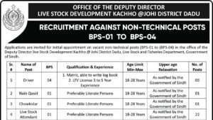 Livestock Development Kachho Johi Dadu recruitment advertisement 2026