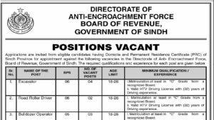 Directorate of Anti-Encroachment Force Sindh positions vacant advertisement header