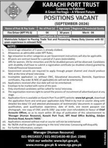 Karachi Port Trust fire driver recruitment 2026 for Karachi port operations
