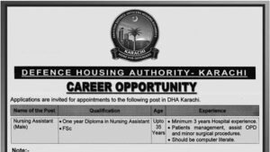 DHA Karachi Nursing Assistant career opportunity advertisement 2026