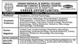 Jinnah Medical and Dental College career opportunities advertisement 2026
