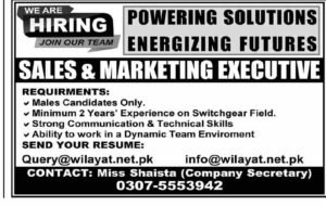 Sales and Marketing Executive job advertisement Karachi 2026