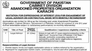 Cabinet Division Abandoned Properties Organization Legal Advisor EOI advertisement 2026