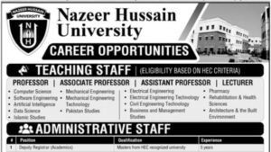 Nazeer Hussain University Karachi Jobs 2026