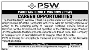 Pakistan Single Window PSW career opportunities advertisement 2026