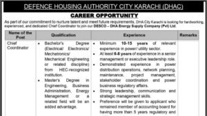 DHA City Karachi Chief Coordinator jobs 2026