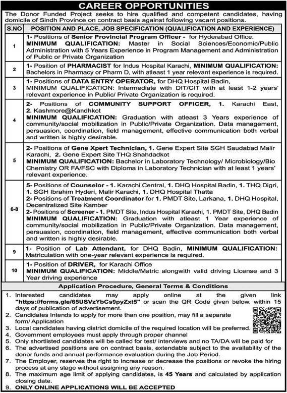 Donor Funded Project Jobs Sindh 2026
