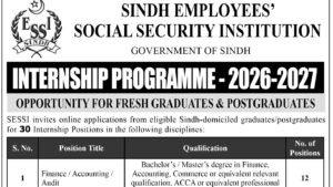 SESSI Internship 2026-2027 Jobs Karachi