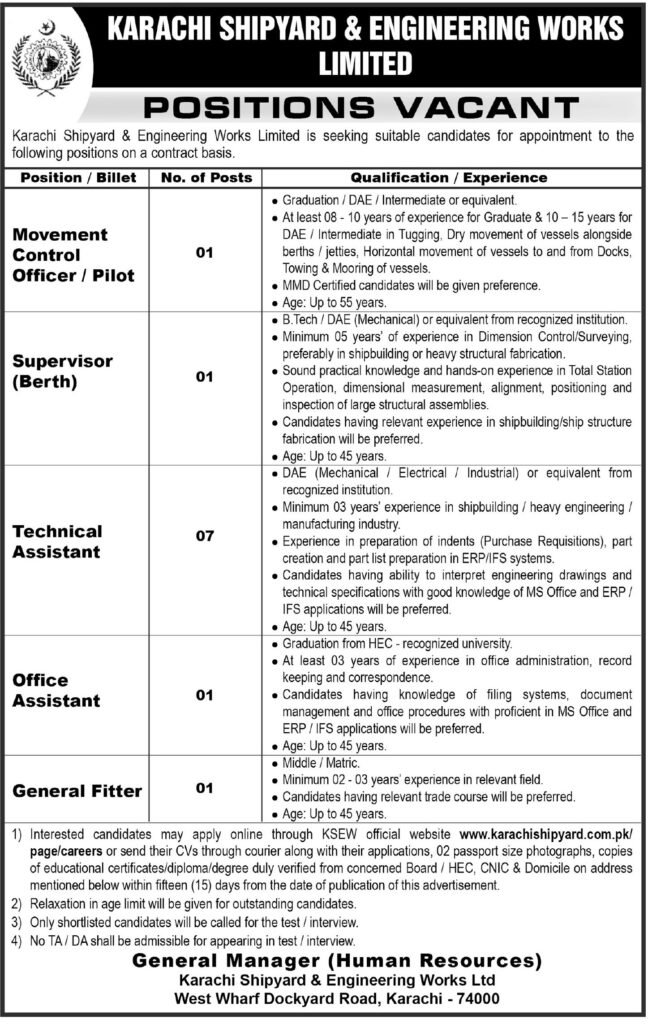 Karachi Shipyard & Engineering Works Jobs 2026 