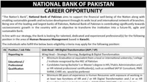 National Bank of Pakistan Unit Head HR Jobs 2026
