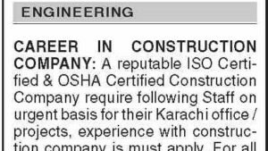 Construction company jobs Karachi 2026