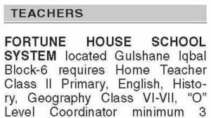 Fortune House School System Teacher Jobs