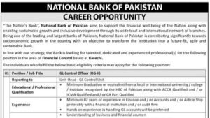 NBP GL Control Officer Jobs 2026