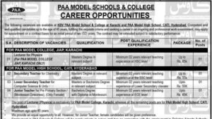 PAA Model Schools & College Jobs 2026 — Lecturer Physics & Teachers, Karachi & Hyderabad