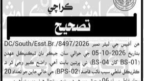 Deputy Commissioner South Karachi Naib Qasid Jobs 2026