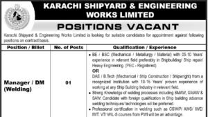 Karachi Shipyard (KSEW) Jobs 2026 — 9 Posts